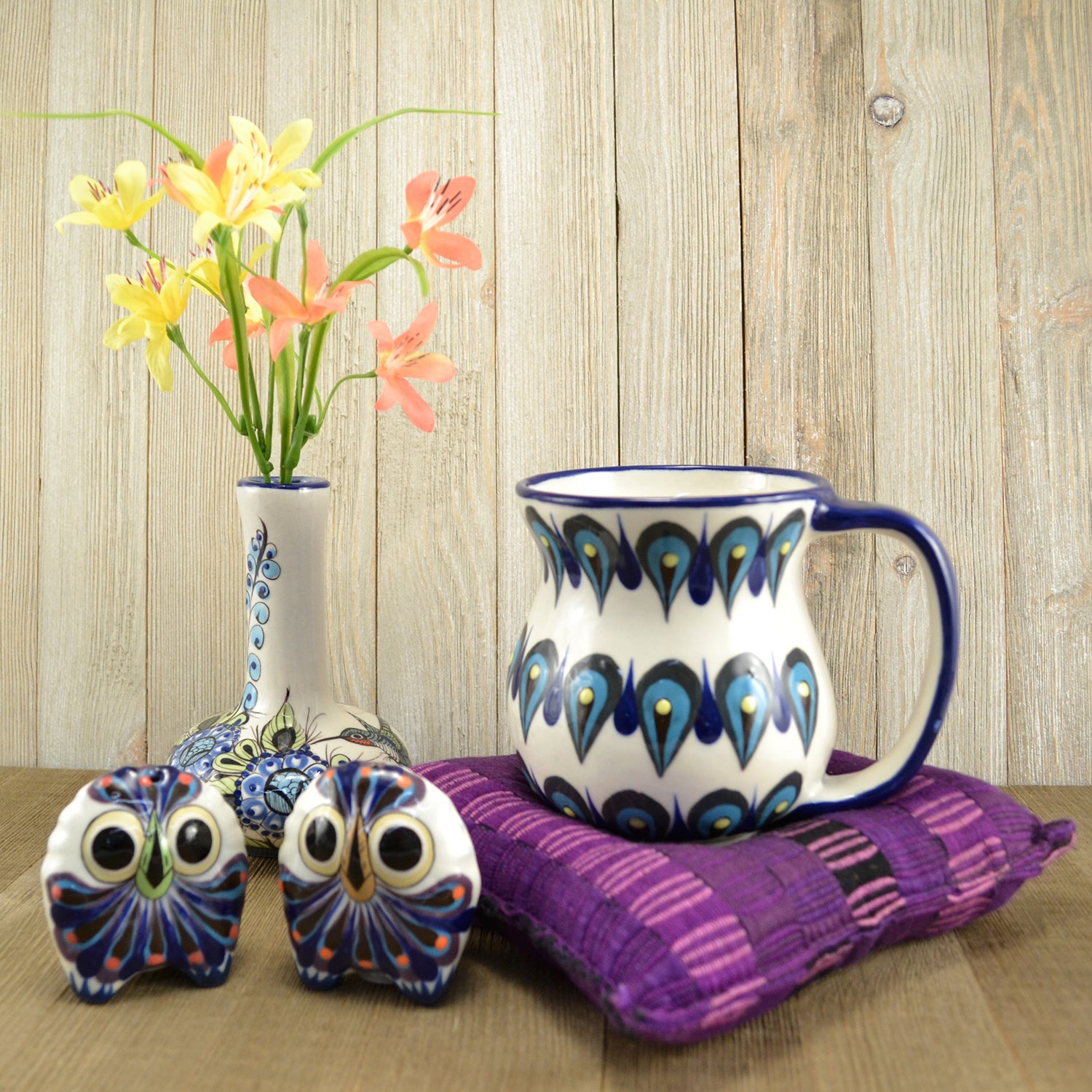 Lucia's World Emporium Fair Trade Handmade Guatemalan Ceramic Owl Salt & Pepper Shaker Set