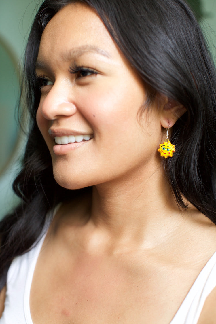 Lucia's World Emporium Fair Trade Handmade Ceramic Sun Earrings from Guatemala