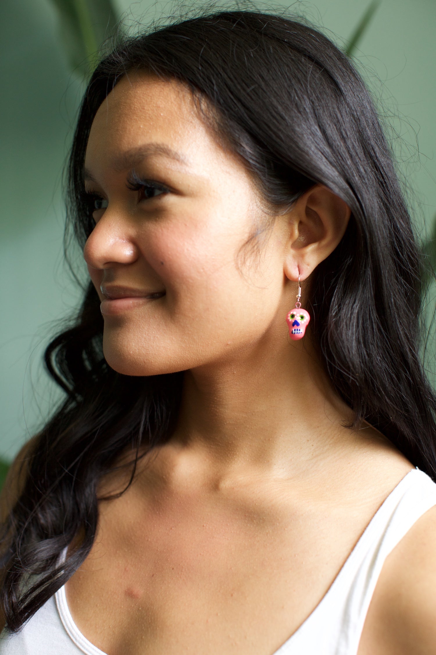 Lucia's World Emporium Fair Trade Handmade Ceramic Skeleton Earrings from Guatemala in Pink