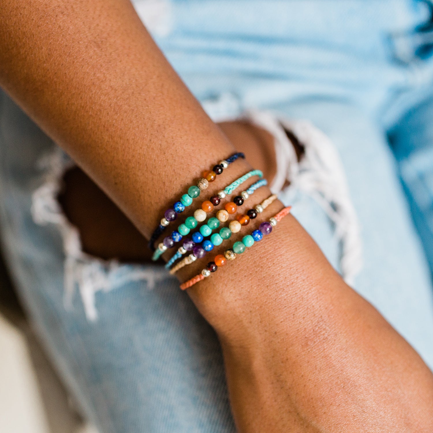 String Chakra bracelet handmade in Guatemala