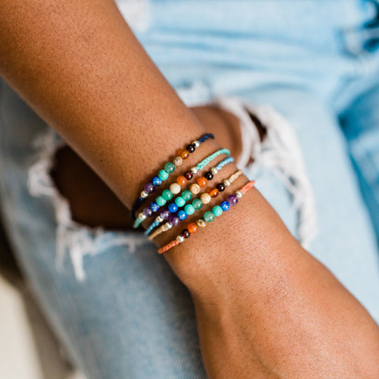 String Chakra bracelet handmade in Guatemala