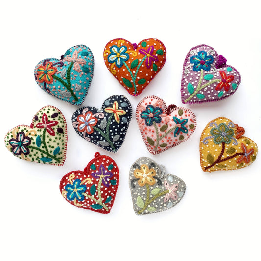 Colorful Embroidered Heart Christmas Ornament
