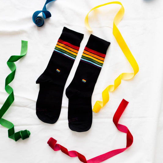 Rainbow black socks that save LGBTQ Youth suicide prevention conscious ste
