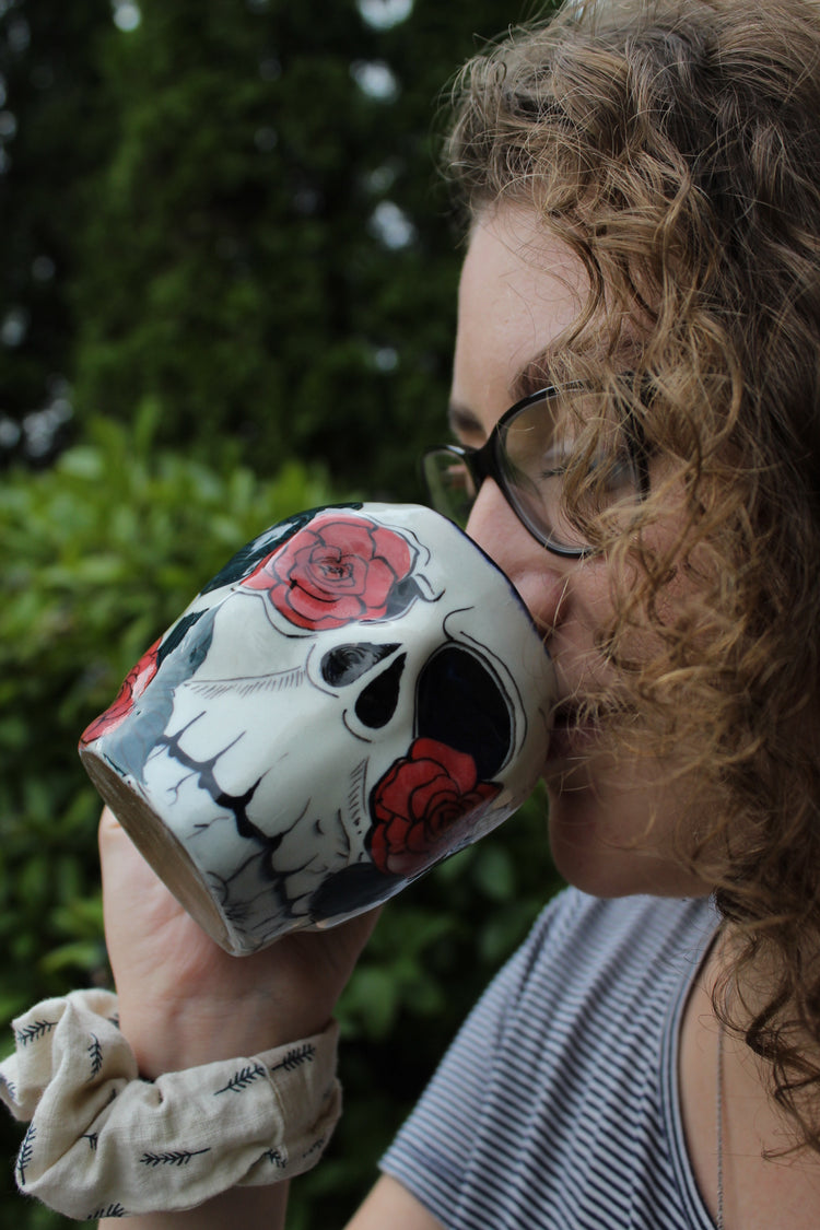 Sugar Skull Mug with Rose Design