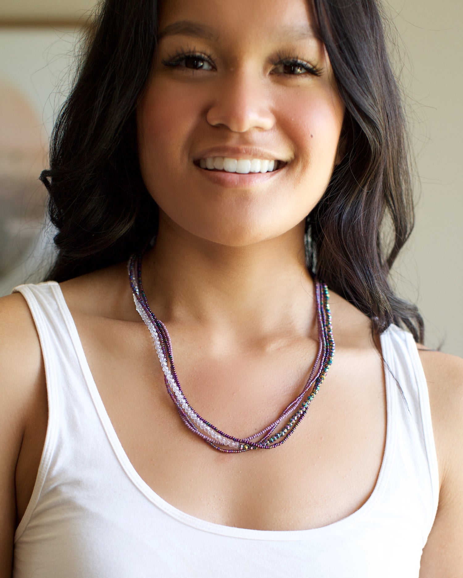 Lucia's World Emporium Fair Trade Handmade Guatemalan Beaded Crystal Wrap Necklace/Bracelet in Violet