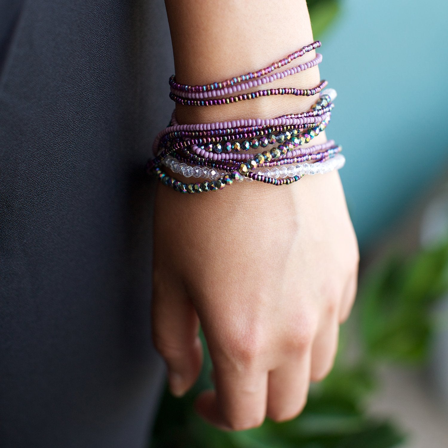 Lucia's World Emporium Fair Trade Handmade Guatemalan Beaded Crystal Wrap Necklace/Bracelet in Violet
