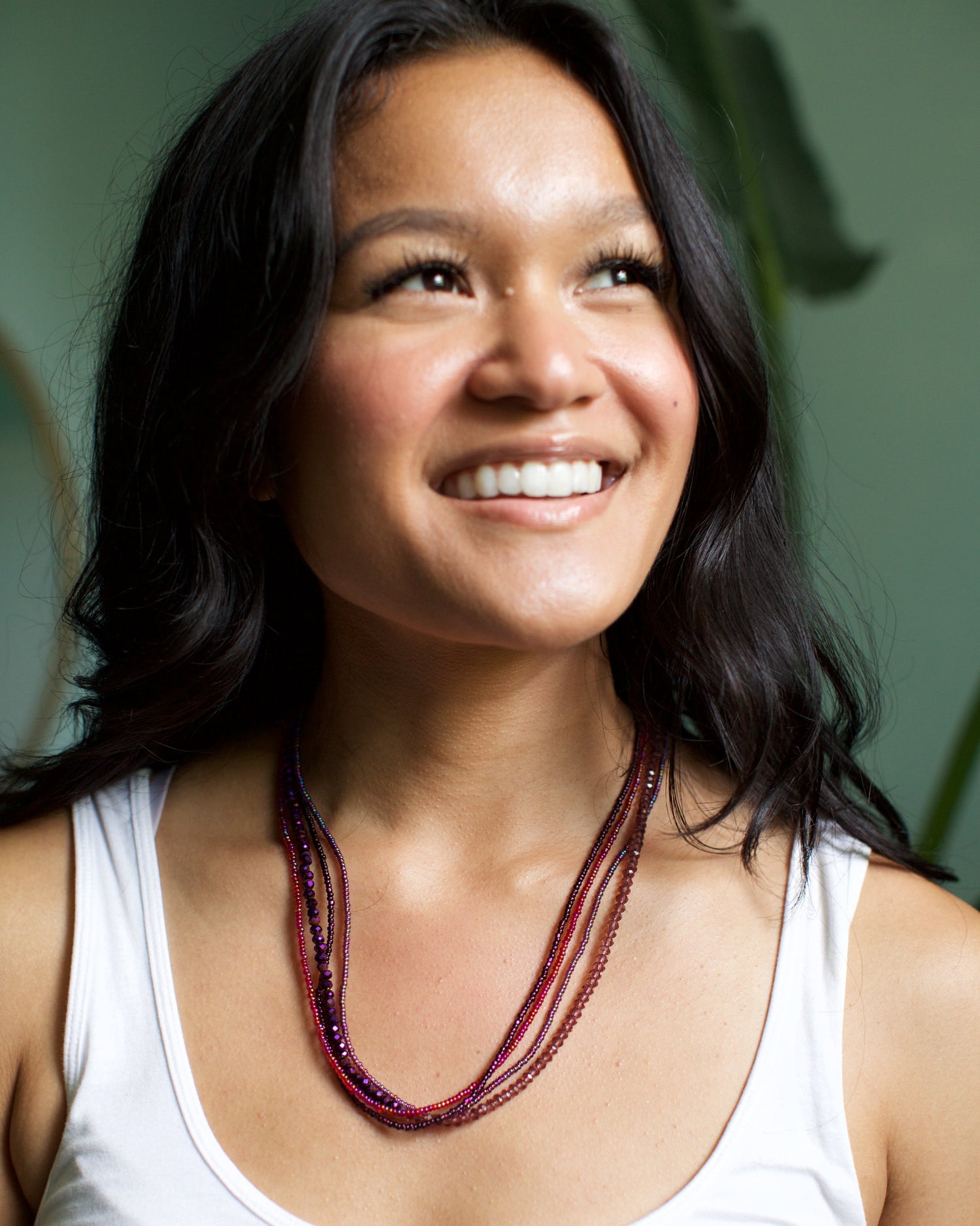 Lucia's World Emporium Fair Trade Handmade Guatemalan Beaded Crystal Wrap Necklace/Bracelet in Berry