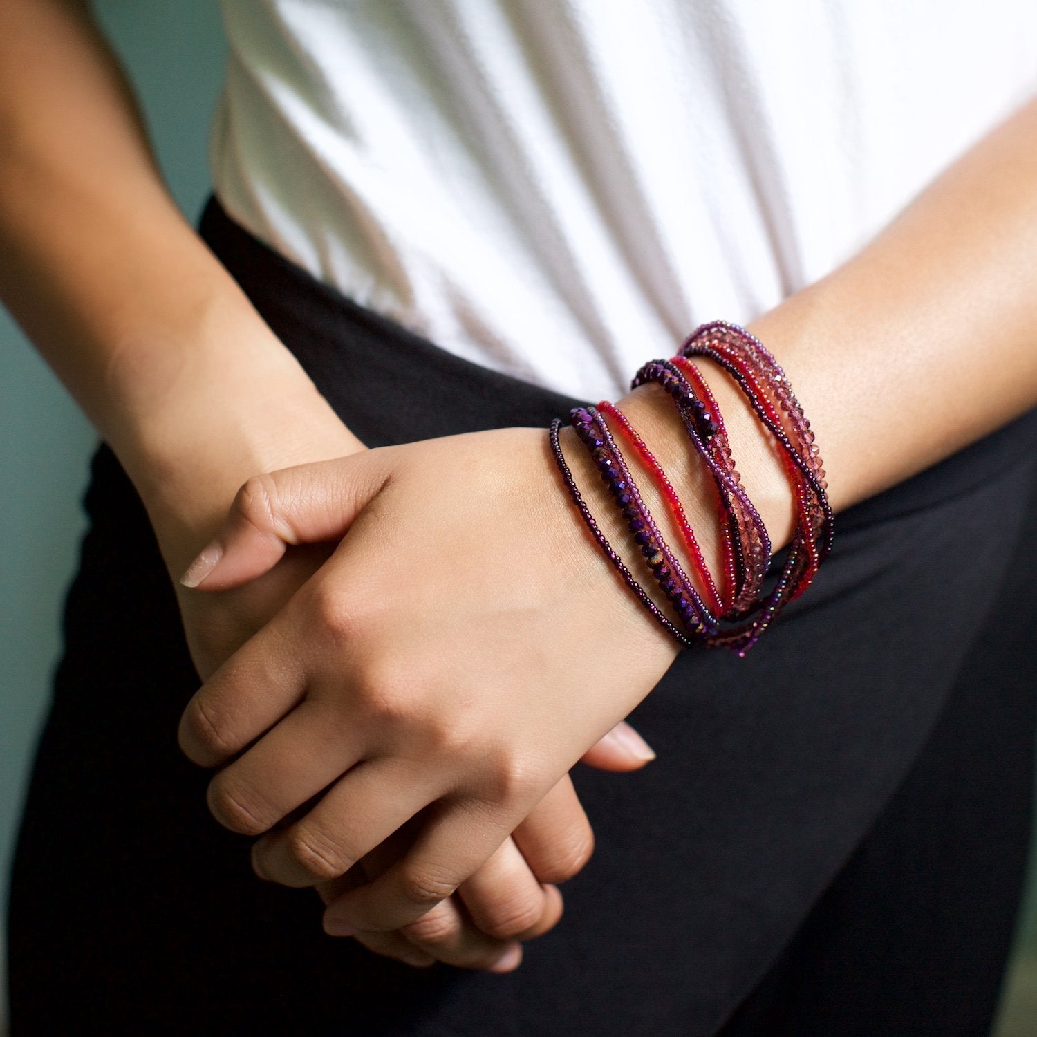 Lucia's World Emporium Fair Trade Handmade Guatemalan Beaded Crystal Wrap Necklace/Bracelet in Berry