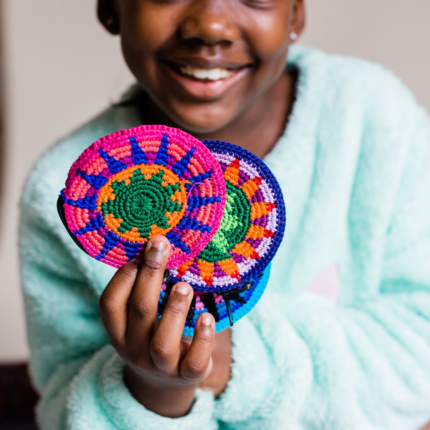 handmade fair trade coin bag disc coin bag pouch travel bright colors accessories ethical purse
