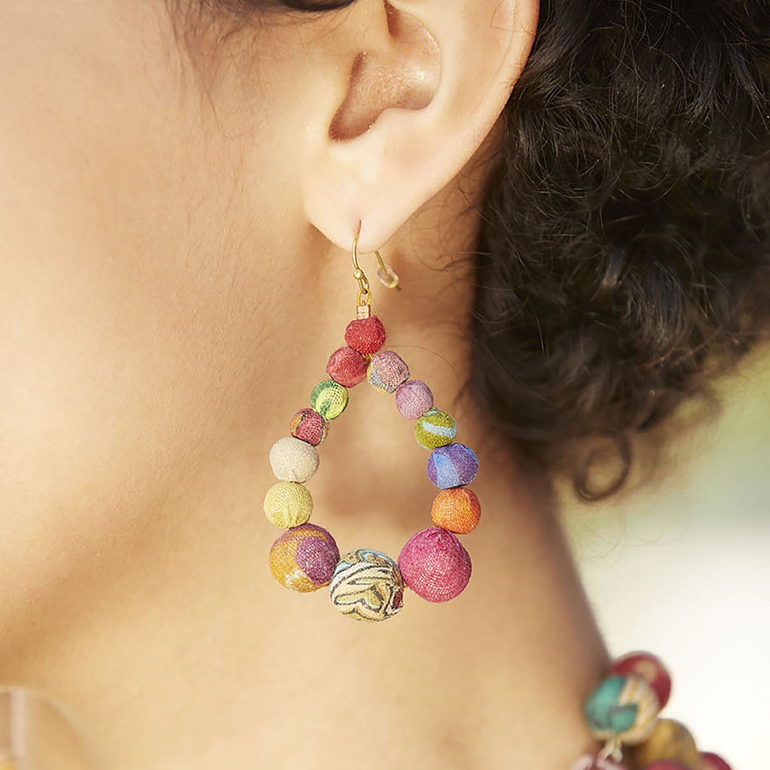 Fair trade up cycled textile teardrop earrings