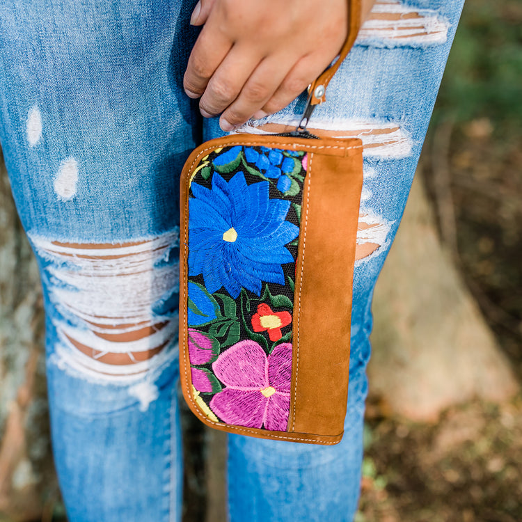 Floral Leather Wristlet