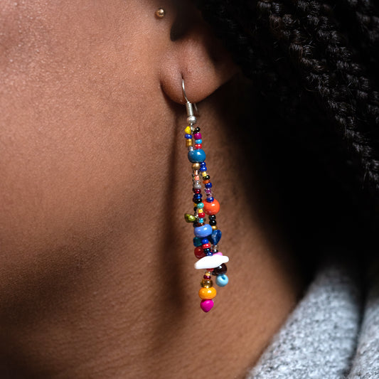 Lucia's World Emporium Handmade Fair Trade Beaded Guatemalan Multi Colored Gumball Earrings