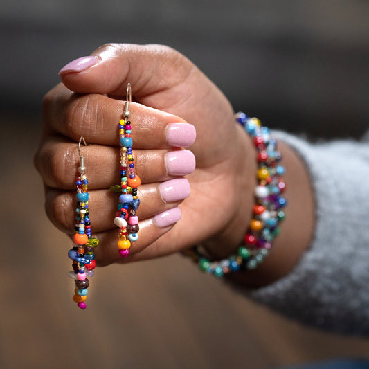 Lucia's World Emporium Handmade Fair Trade Beaded Guatemalan Multi Colored Gumball Earrings