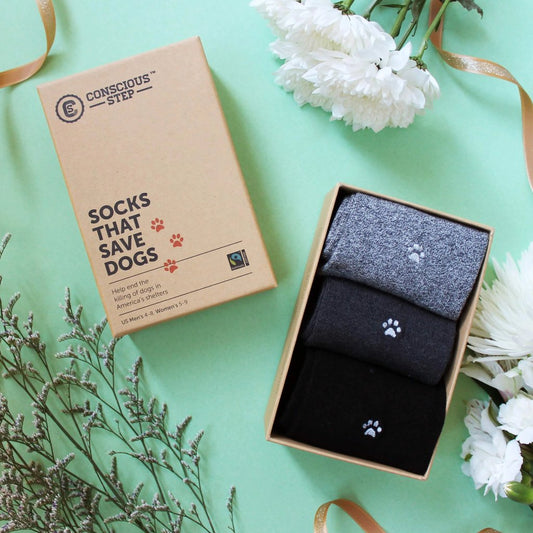 black socks that save dogs save them all fair trade