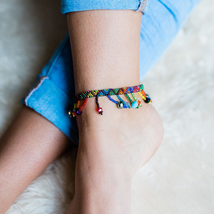 Rainbow Beaded Anklet Beach Ball 