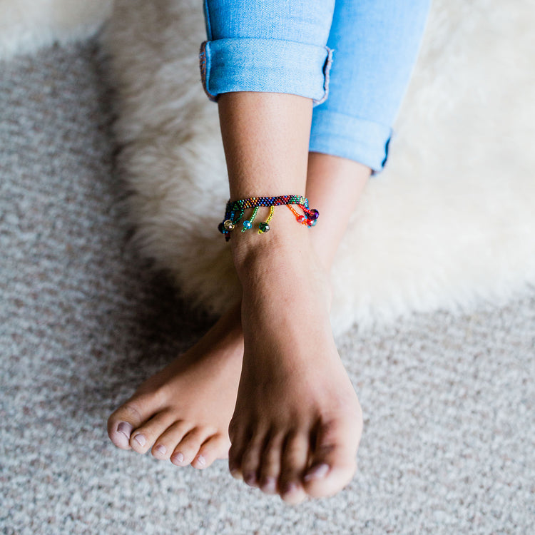 Rainbow Beaded Anklet Beach Ball 