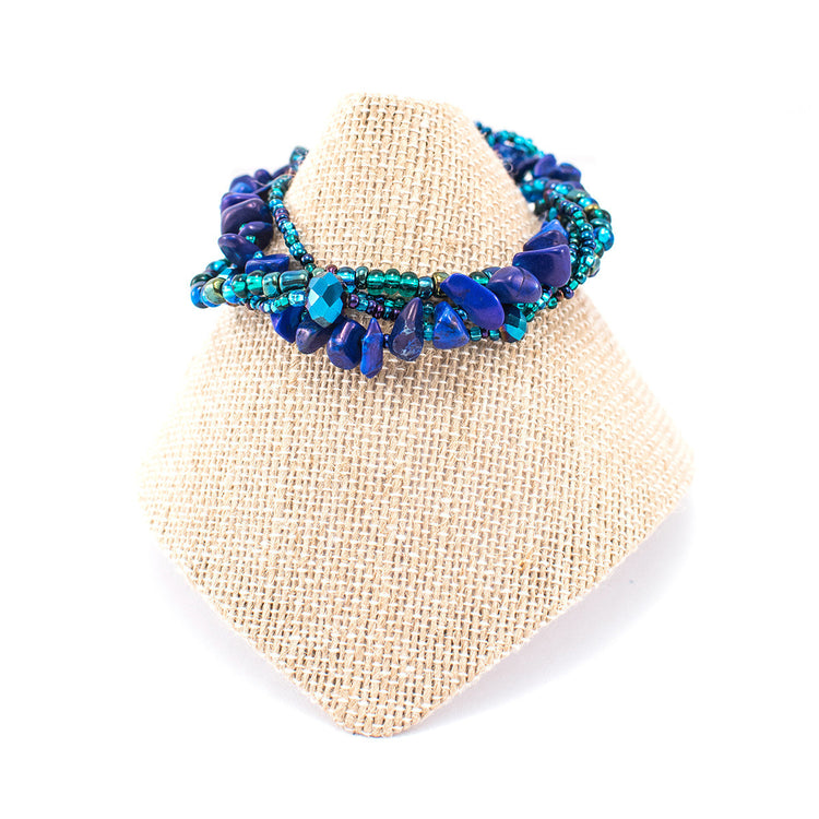 Lucia's World Emporium Fair Trade Handmade Guatemalan Beaded Four Strand Rock Candy Bracelet in ocean