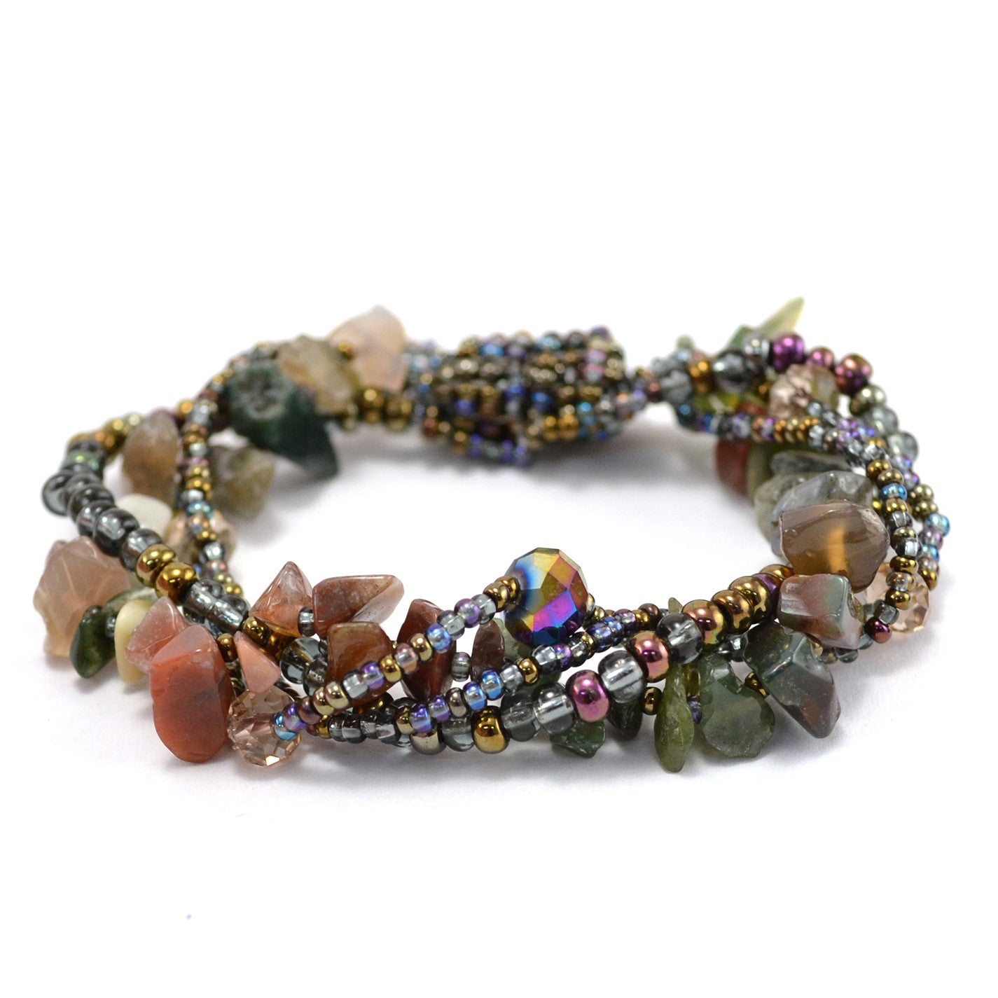 Lucia's World Emporium Fair Trade Handmade Guatemalan Beaded Four Strand Rock Candy Bracelet in Garden