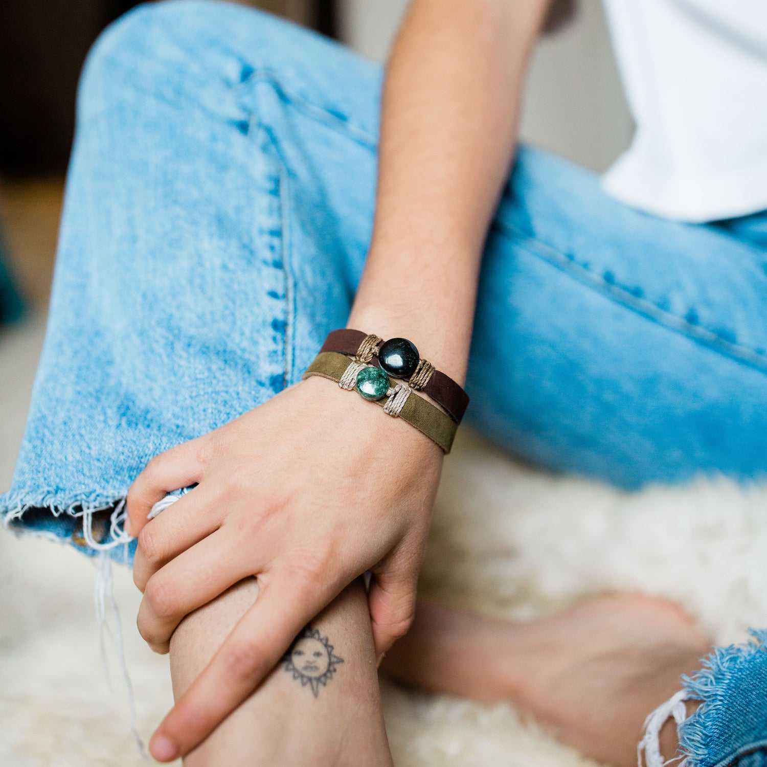fair trade leather bracelet handmade jade precious stone jewelry artisan made