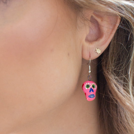 Lucia's World Emporium Fair Trade Handmade Ceramic Skeleton Earrings from Guatemala in Pink