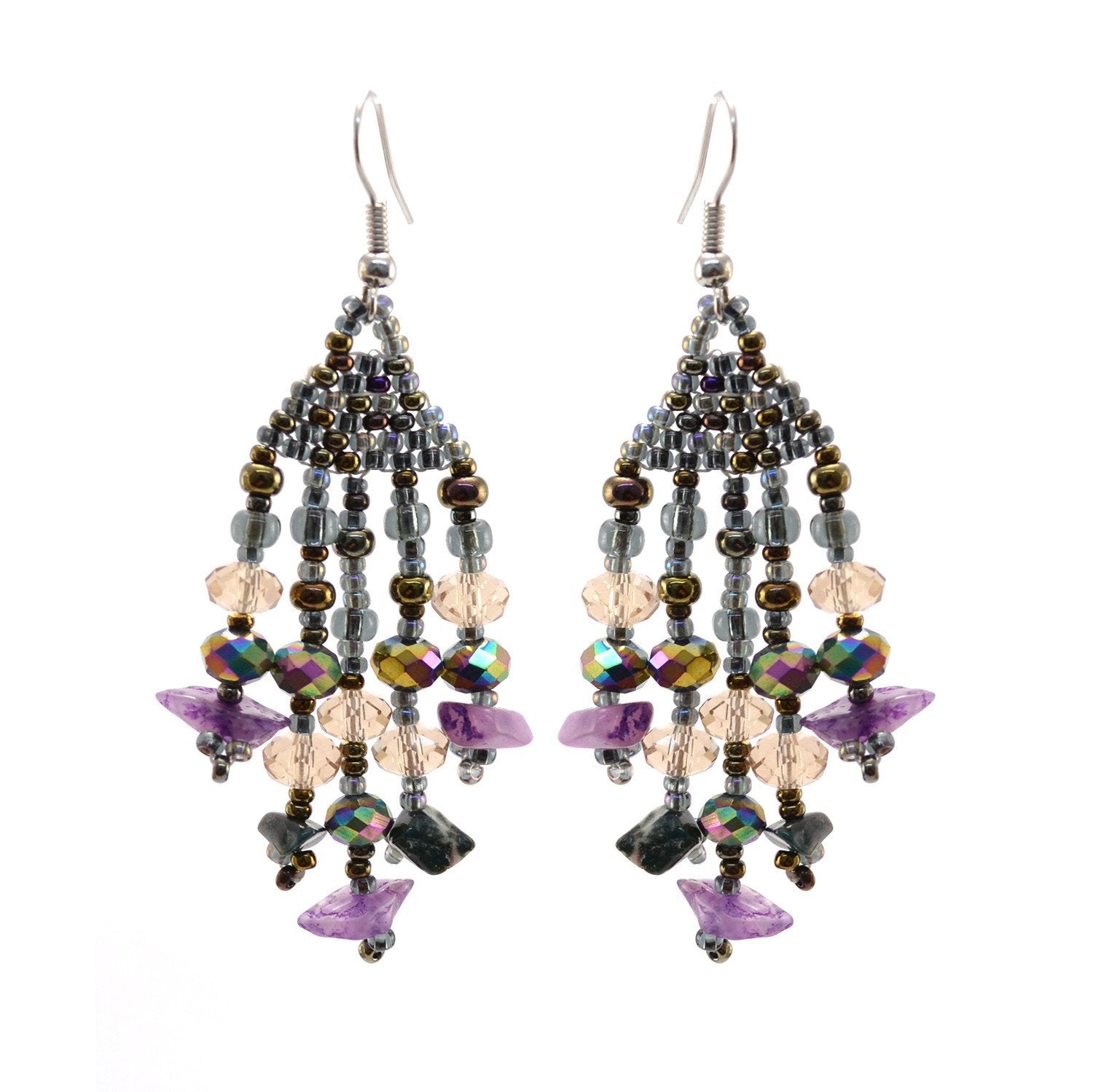 Lucia's World Emporium Fair Trade Handmade Beaded Feather Stone Earrings from Guatemala