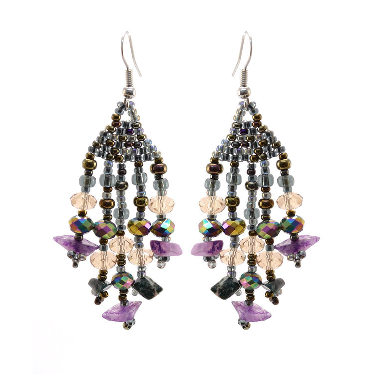 Lucia's World Emporium Fair Trade Handmade Beaded Feather Stone Earrings from Guatemala