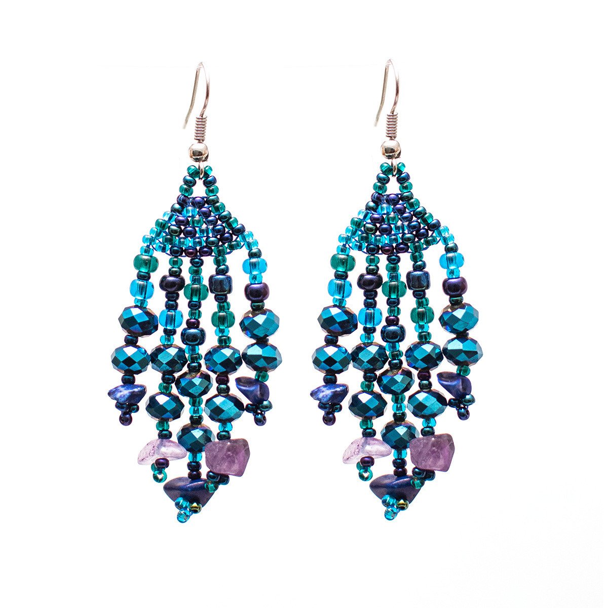 Lucia's World Emporium Fair Trade Handmade Beaded Feather Stone Earrings from Guatemala