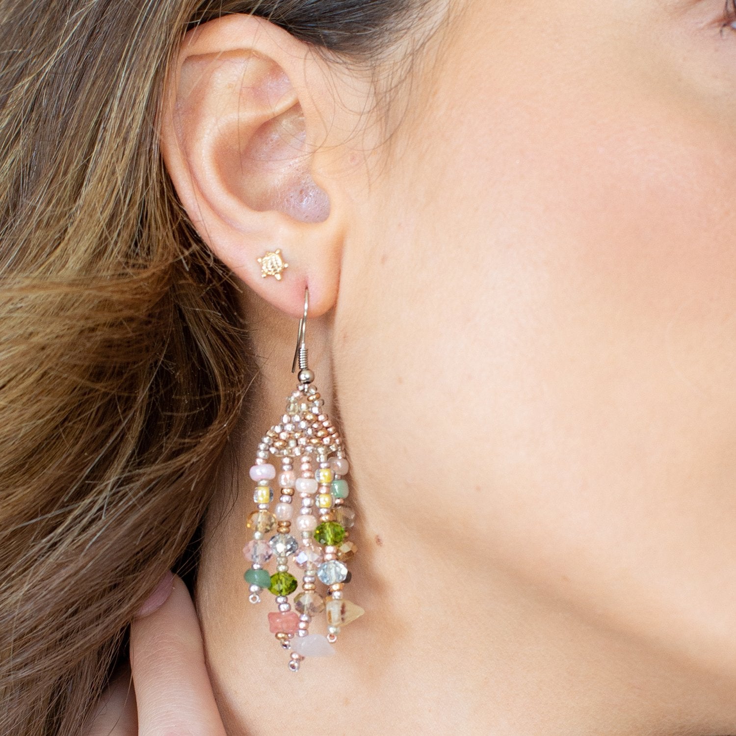 Lucia's World Emporium Fair Trade Handmade Beaded Feather Stone Earrings from Guatemala