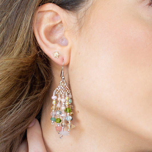 Lucia's World Emporium Fair Trade Handmade Beaded Feather Stone Earrings from Guatemala