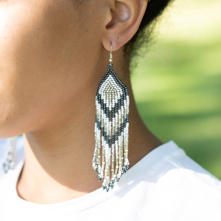 XL Beaded Feather Earring