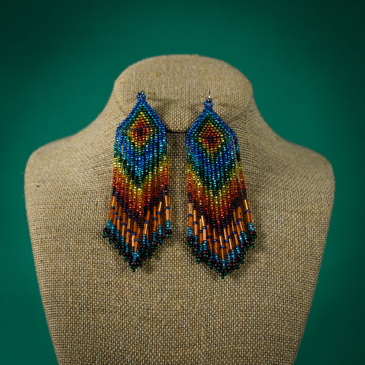 XL Beaded Feather Earring Rainbow