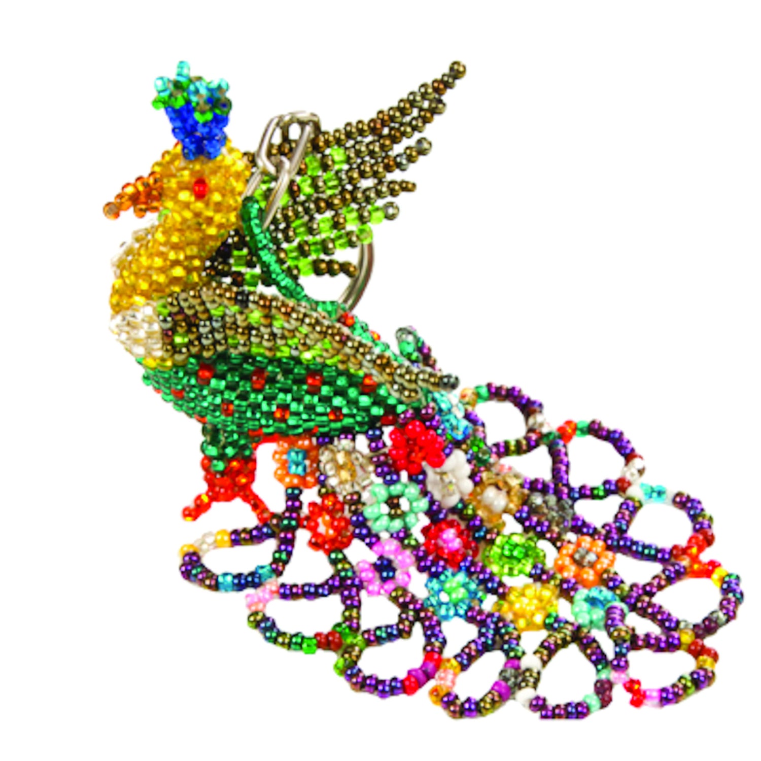 Lucia's World Emporium Fair Trade Handmade Guatemalan Beaded Large Peacock Ornament