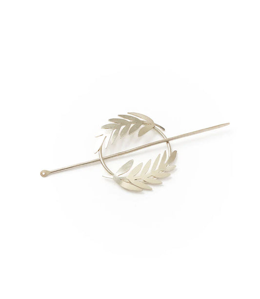 Kavya Silver Finish Hair Hoop & Pin- Fern