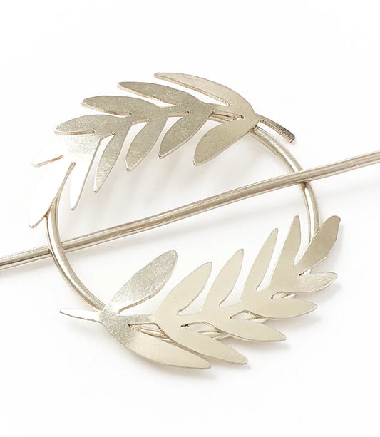 Kavya Silver Finish Hair Hoop & Pin- Fern