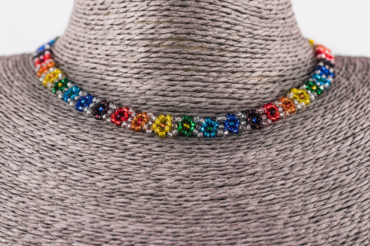Rainbow Beaded Fair Trade Flower Necklace