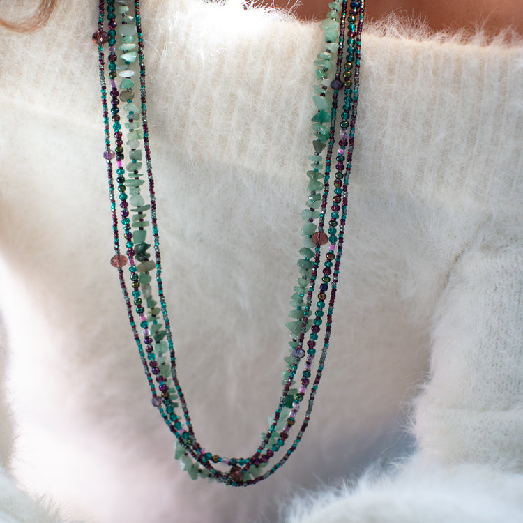 Lucia's World Emporium Fair Trade Handmade Long Rock Candy Necklace from Guatemala in Teal