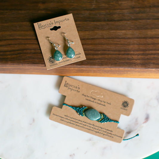 Macramé Jade Bracelet and Jade Earring set
