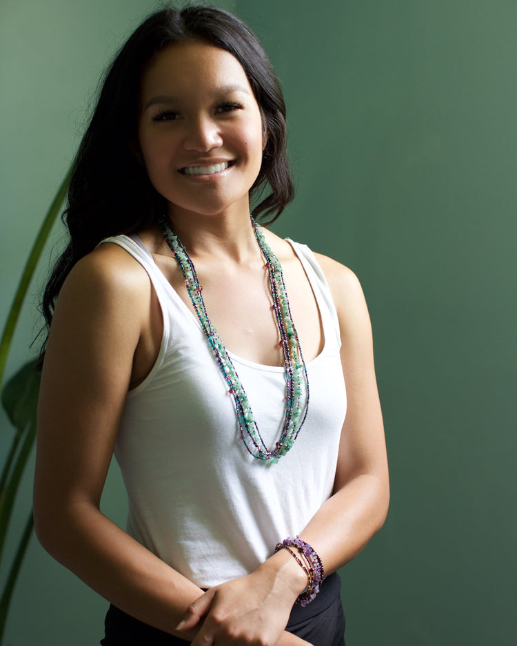 Lucia's World Emporium Fair Trade Handmade Long Rock Candy Necklace from Guatemala in Teal