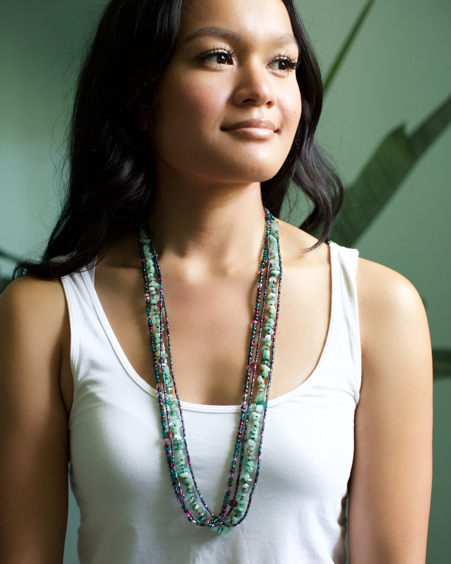 Lucia's World Emporium Fair Trade Handmade Long Rock Candy Necklace from Guatemala in Teal