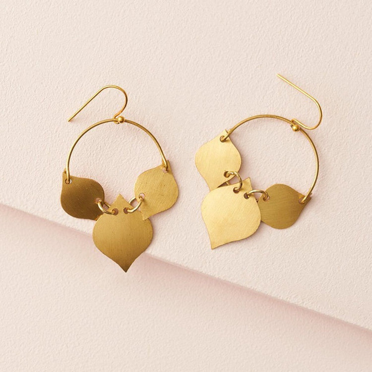Gold leaf drop earrings, gold earrings, fair trade