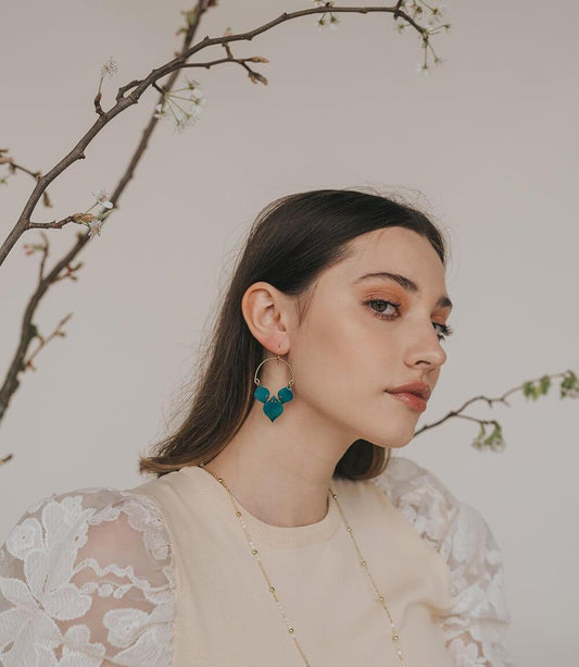 Chameli Earrings Teal Leaf