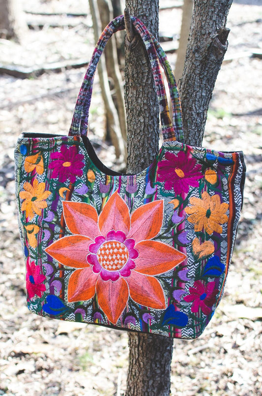 Lucia's World Emporium Fair Trade Handmade Embroidered Sunflower Purse from Guatemala