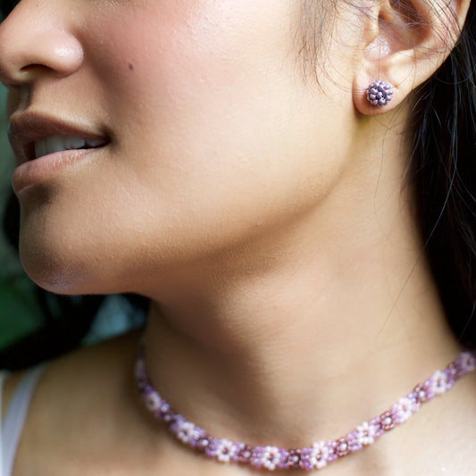 Lucia's World Emporium Handmade Fair Trade Beaded Nyx Earring from Guatemala in Lavender