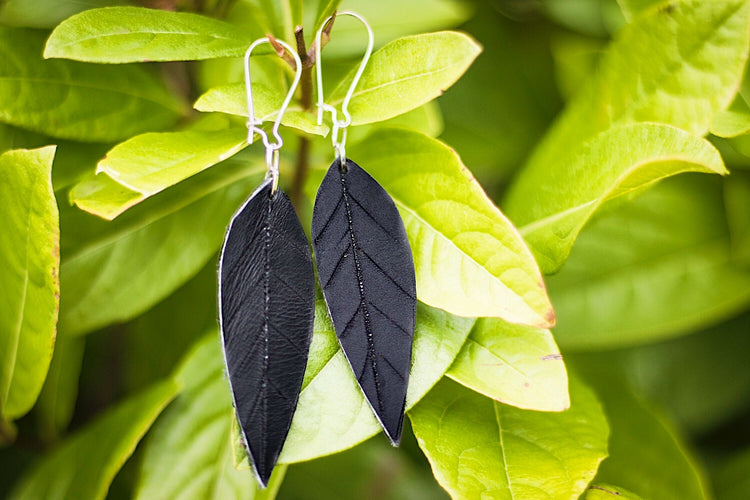 Lucia's World Emporium Fair Trade Handmade Guatemalan Medium Leather Earrings in black
