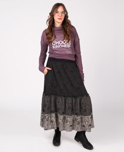 Three Tier Maxi Skirt with Pockets- Black