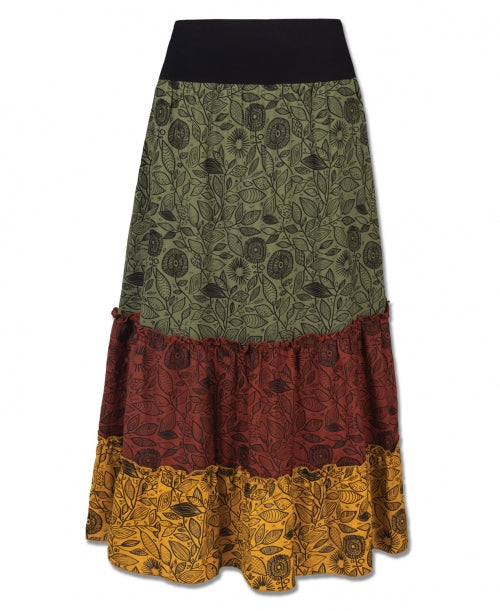 Green Three Tier Maxi Skirt with Pocket