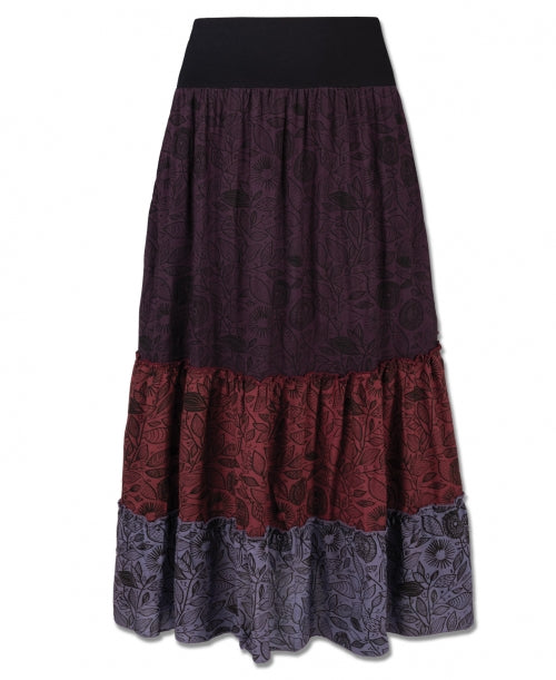 Plum Three Tier Maxi Skirt with Pockets