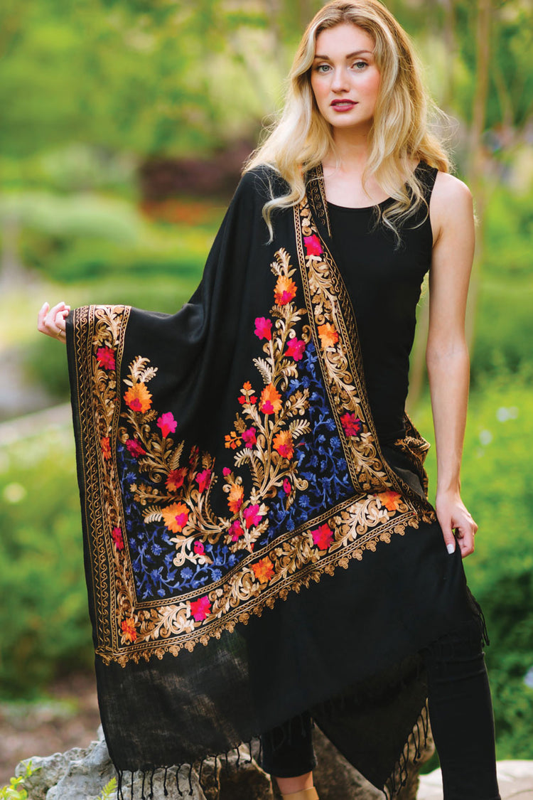 Karuna Embroidered Wool Shawl