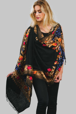 Karuna Embroidered Wool Shawl