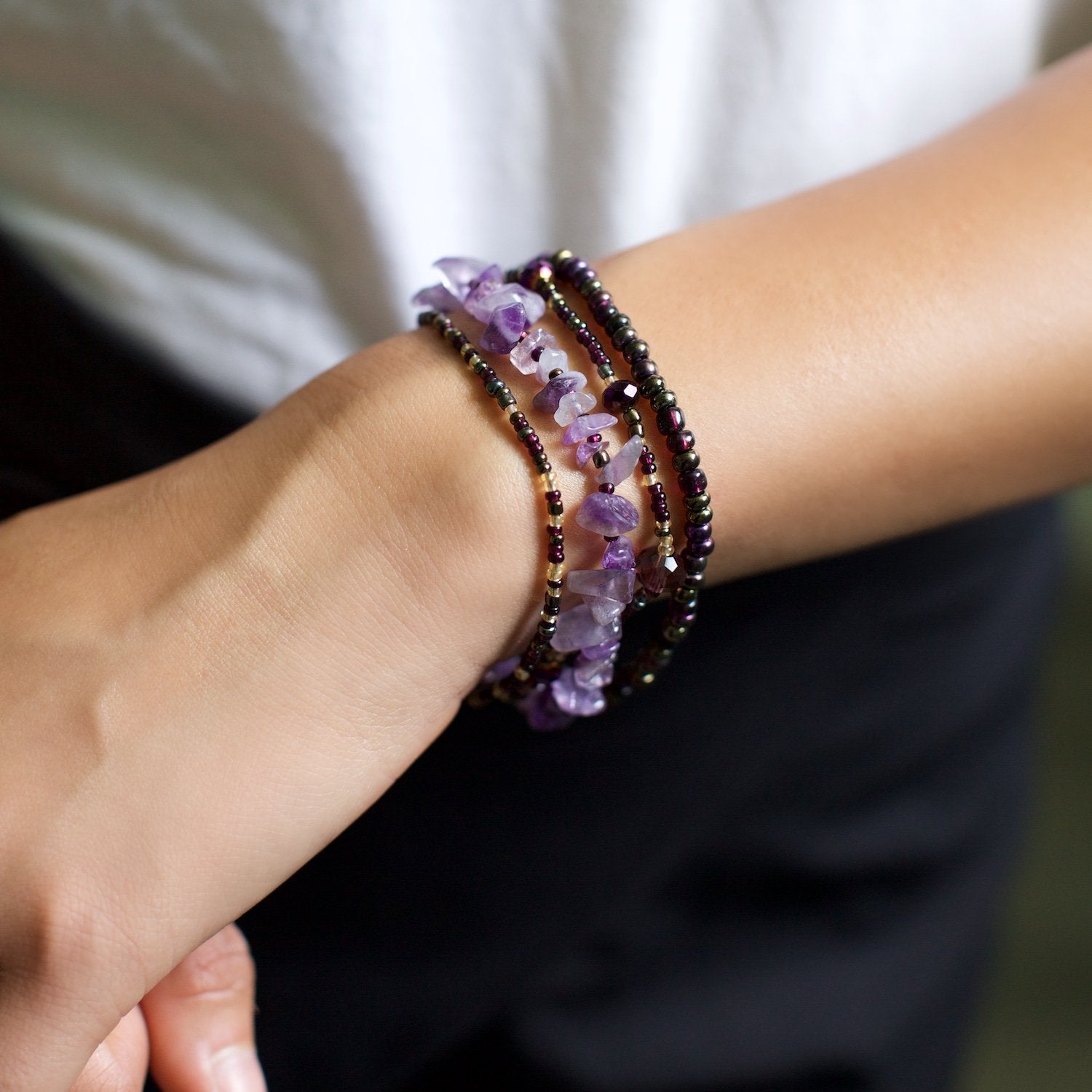 Lucia's World Emporium Fair Trade Handmade 4 Strand Magnetic Rock Candy Bracelet from Guatemala in Peacock